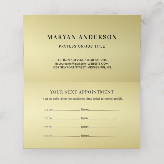 Black & gold design, Logo or Photo in gold circle, Appointment Card (Inside Unfolded)