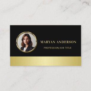 Black & gold design, Logo or Photo in gold circle, Appointment Card