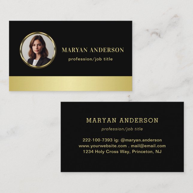 Black & gold design, Logo or Photo in gold circle, Business Card (Front/Back)