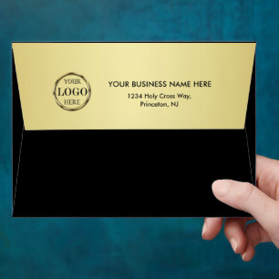 Black & gold design, Logo or Photo in gold circle, Envelope
