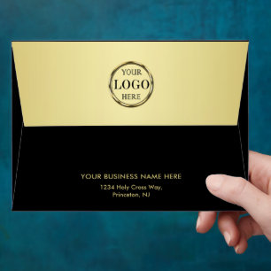 Black & gold design, Logo or Photo in gold circle, Envelope