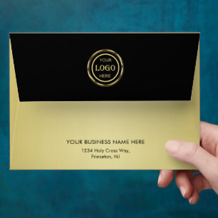 Black & gold design, Logo or Photo in gold circle, Envelope