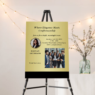 Black & gold design, Logo or Photo in gold circle, Foam Board