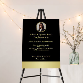 Black & gold design, Logo or Photo in gold circle, Foam Board