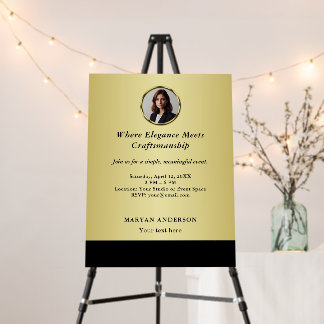 Black & gold design, Logo or Photo in gold circle, Foam Board