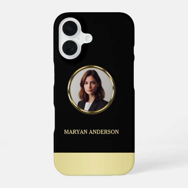 Black & gold design, Logo or Photo in gold circle, iPhone Case (Back)