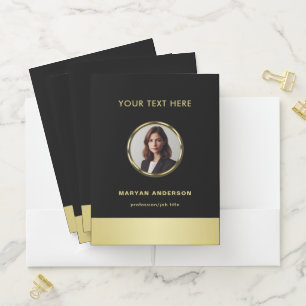 Black & gold design, Logo or Photo in gold circle, Pocket Folder
