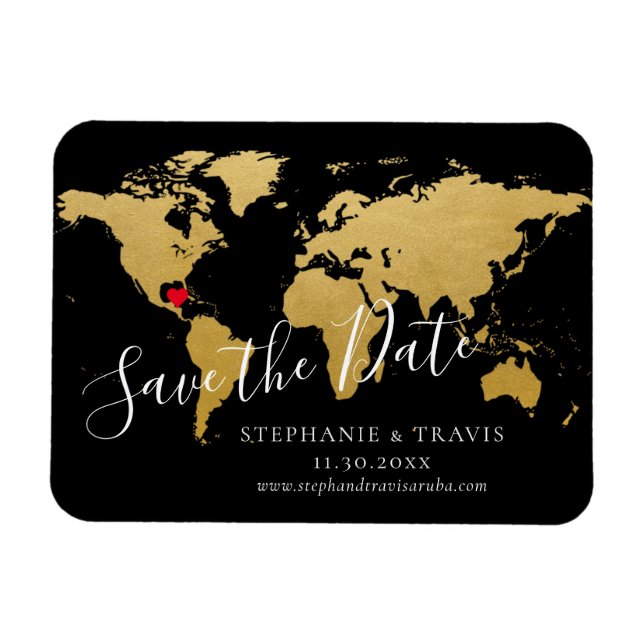 Black Gold Destination Wedding Map Save the Date  Magnet (Horizontal)
