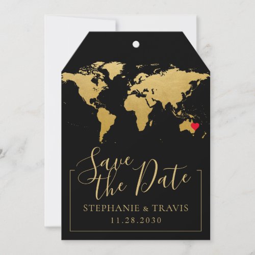 Black Gold Destination Wedding Save the Date Tag