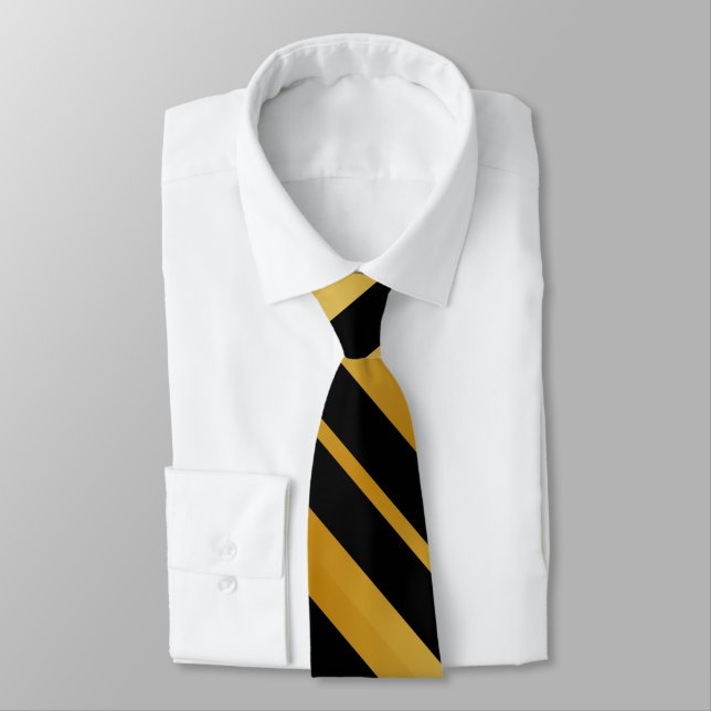 Black & Gold Diagonal Stripe | Modern Minimalist Neck Tie (Tied)