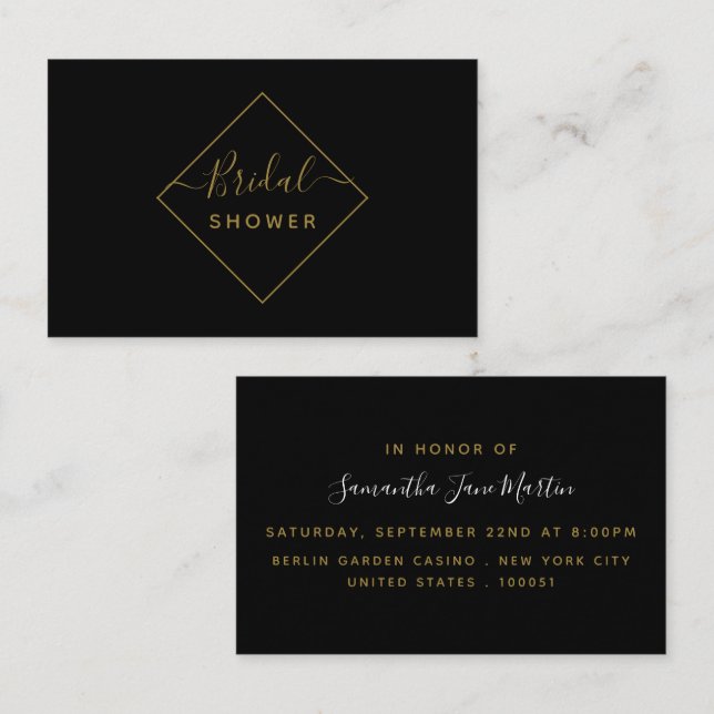 Black & Gold Diamond Bridal Shower Ticket Invite (Front/Back)