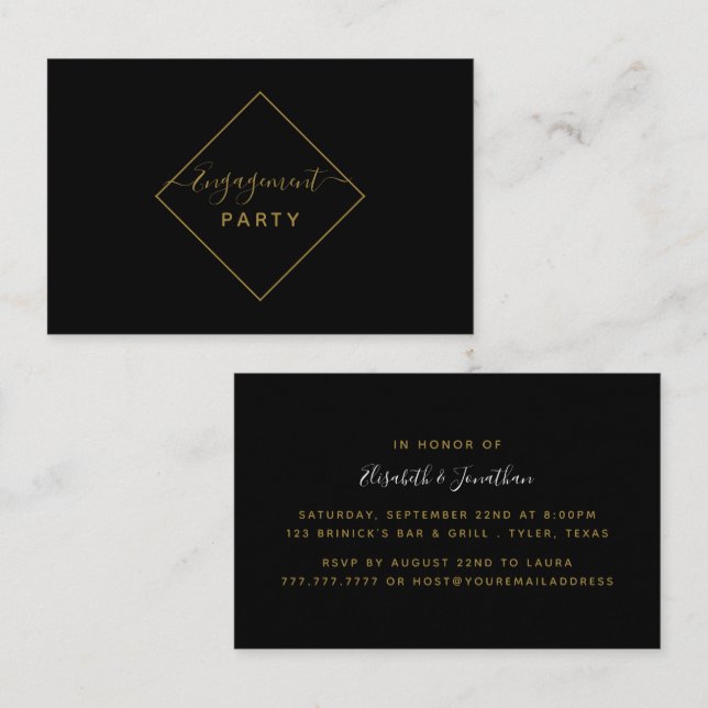 Black & Gold Diamond Engagement Party Ticket (Front/Back)