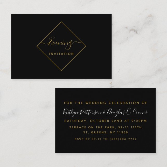 Black & Gold Diamond Evening Event Ticket Invite (Front/Back)