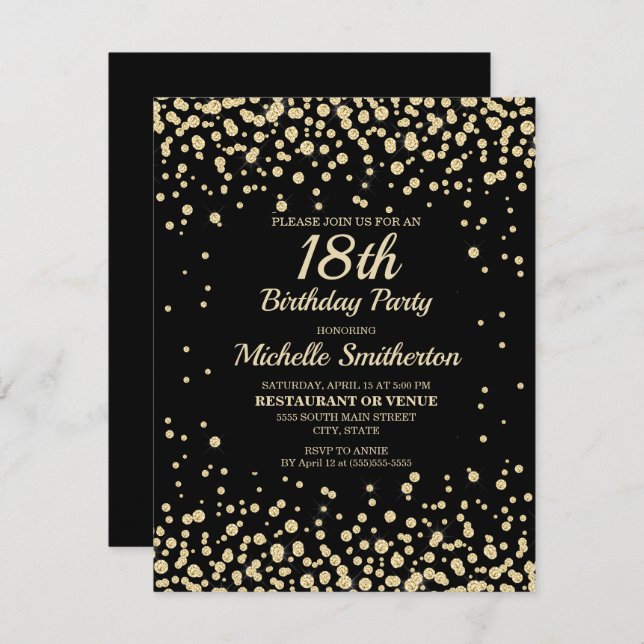 Black Gold Diamond Glitter Women's 18th Birthday Card (Front/Back)