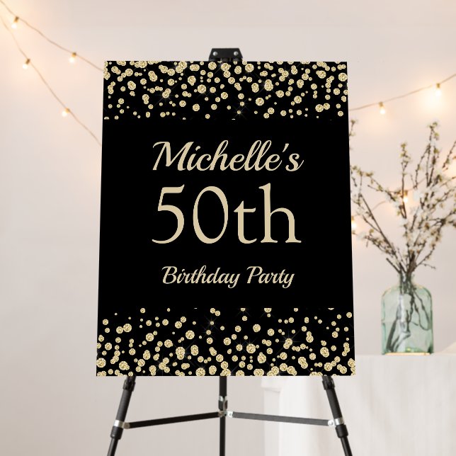 Black Gold Diamond Glitter Women's 50th Birthday Foam Board (In Situ (Stand))