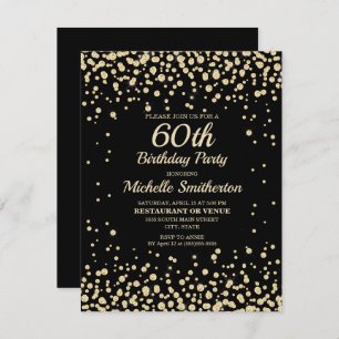 Black Gold Diamond Glitter Women's 60th Birthday Card