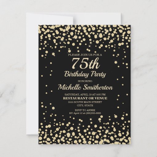 Black Gold Diamond Glitter Women's 75th Birthday Card | Zazzle