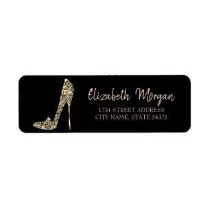 Black, Gold Diamond High Heels Address Label
