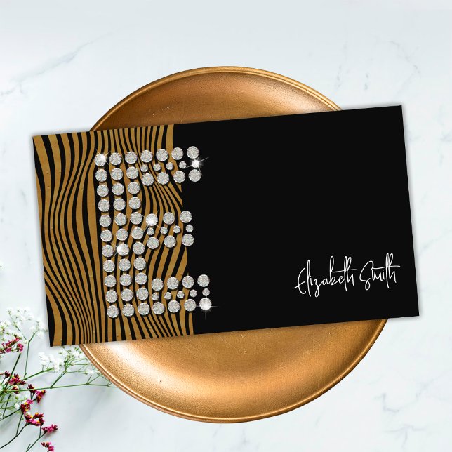 Black Gold Diamond Initial E Social Media Monogram Business Card (Front)