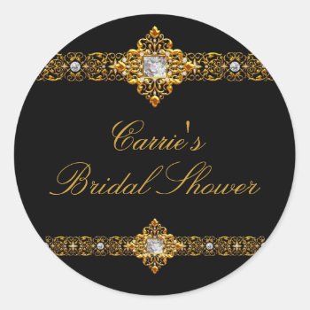 Black & Gold Diamond Jewel Bridal Shower Sticker by ExclusiveZazzle at Zazzle