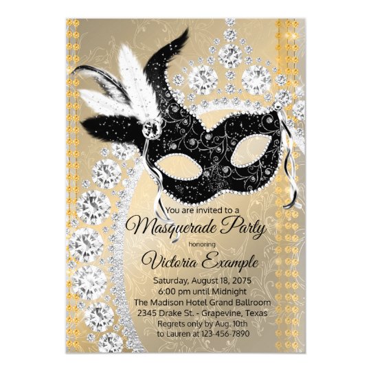 Black Gold Diamond Masquerade Birthday Party Invitation