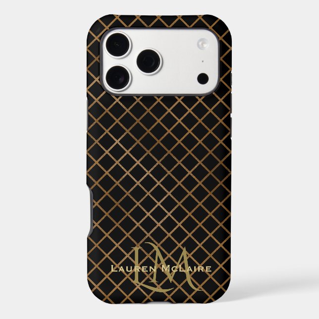 Black & Gold Diamond Monogram  Case-Mate iPhone Case (Back)