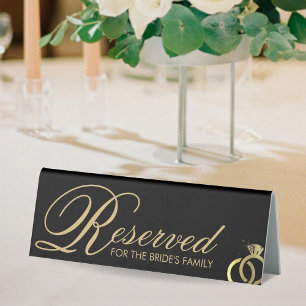 Black & Gold Diamond Ring Wedding Reserved Table Tent