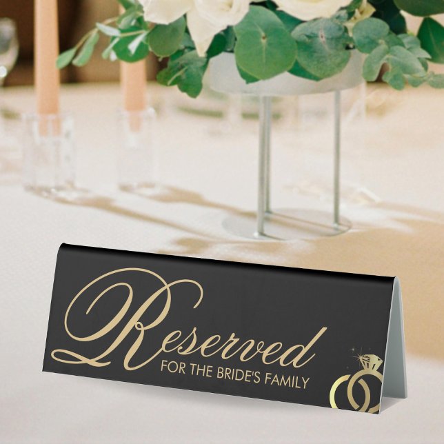 Black & Gold Diamond Ring Wedding Reserved Table Tent (Black & Gold Diamond Ring Wedding Reserved Table Tent Sign)