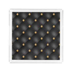 Black Gold Diamond Tufted Acrylic Tray