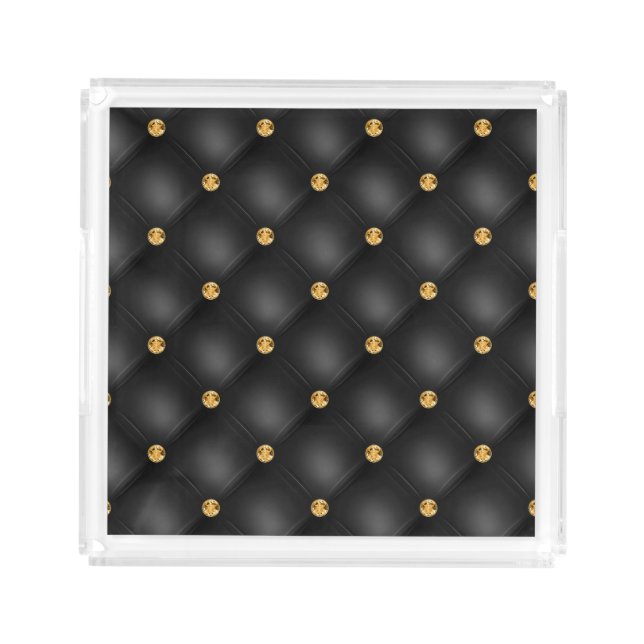 Black Gold Diamond Tufted Acrylic Tray (Front)