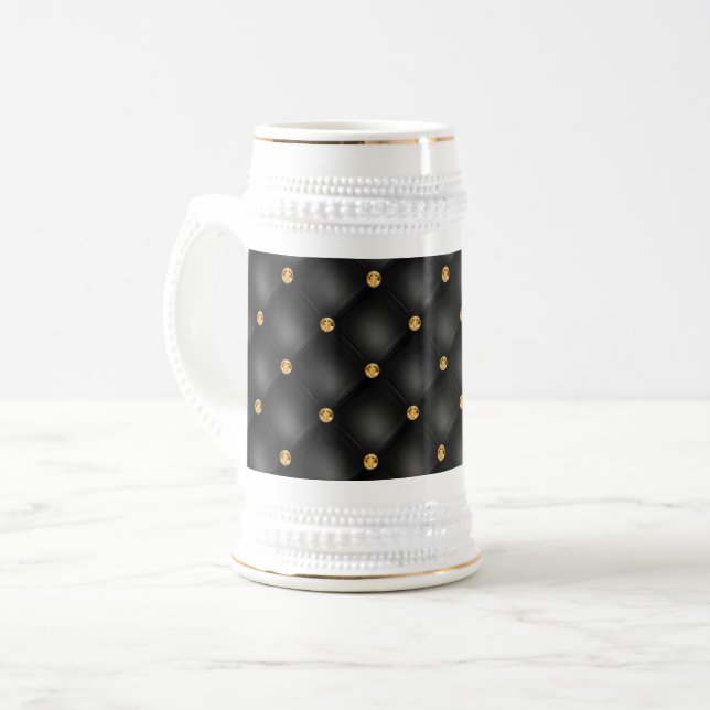 Black Gold Diamond Tufted Beer Stein (Front Left)