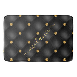 Black Gold Diamond Tufted Custom Name Bath Mat