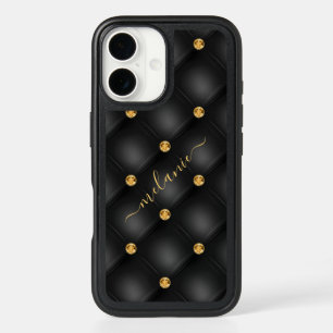 Black Gold Diamond Tufted Custom Name iPhone Case