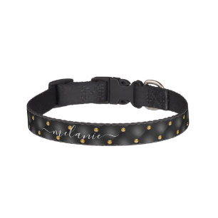 Black Gold Diamond Tufted Custom Name Pet Collar