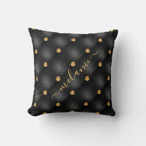 Black Gold Diamond Tufted Custom Name Pillow