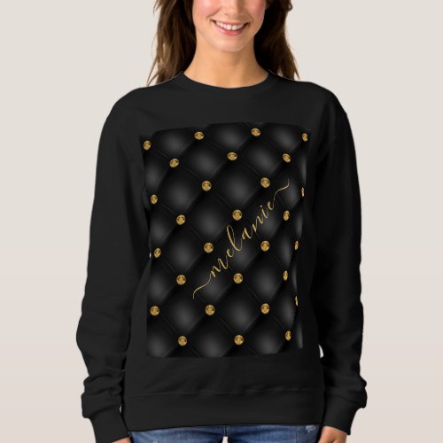 Black Gold Diamond Tufted Custom Name Sweatshirt