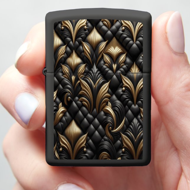 Black Gold Diamond Tufted Elite Zippo Lighter (In Hand)