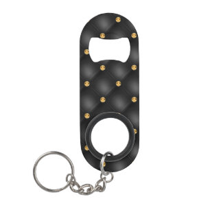 Black Gold Diamond Tufted Keychain Bottle Opener