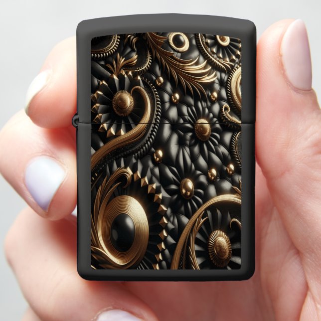 Black Gold Diamond Tufted Legacy Zippo Lighter (In Hand)