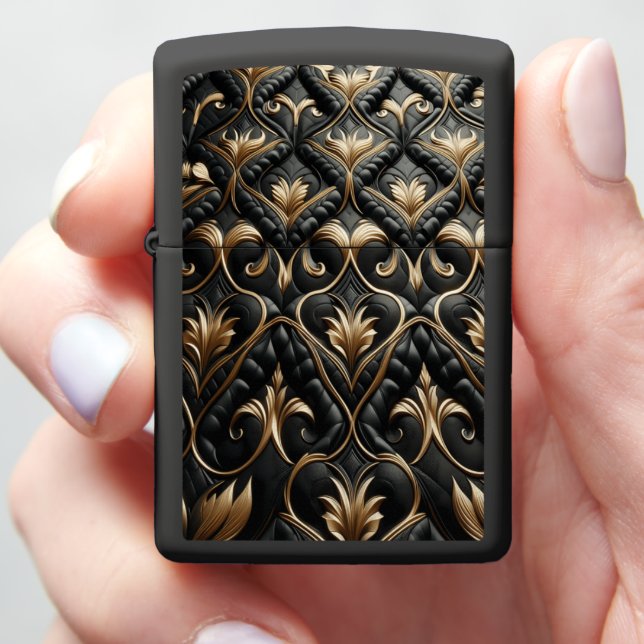 Black Gold Diamond Tufted Prestige Zippo Lighter (In Hand)