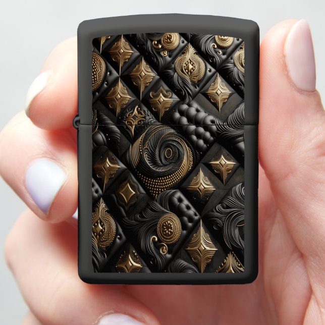 Black Gold Diamond Tufted Shine Zippo Lighter (In Hand)