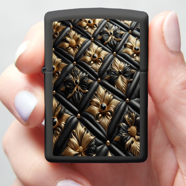 Black Gold Diamond Tufted Supreme Zippo Lighter (In Hand)