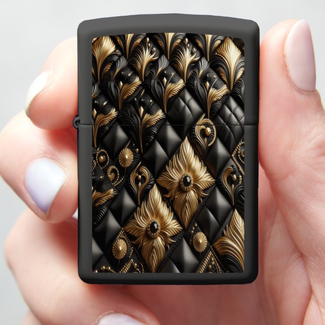 Black Gold Diamond Tufted Zippo Lighter (In Hand)