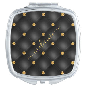 Black Gold Diamonds Compact Mirror and Custom Name
