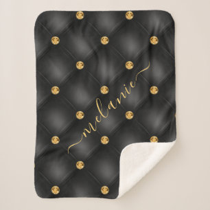 Black Gold Diamonds Custom Name Sherpa Blanket
