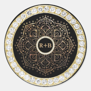 Black Gold Diamonds Mandala Boho Wedding Favor Classic Round Sticker