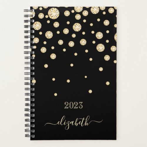 Black gold diamonds monogram 2023 planner