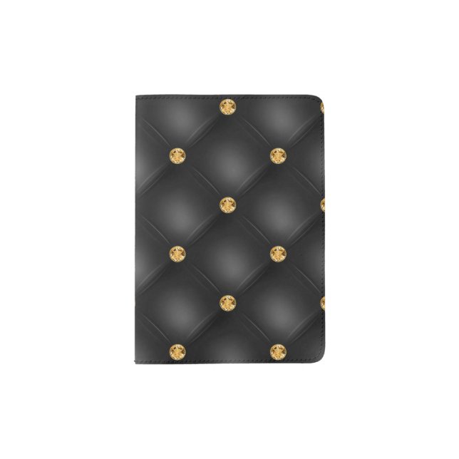 Black Gold Diamonds Tufted Passport Holder (Front)