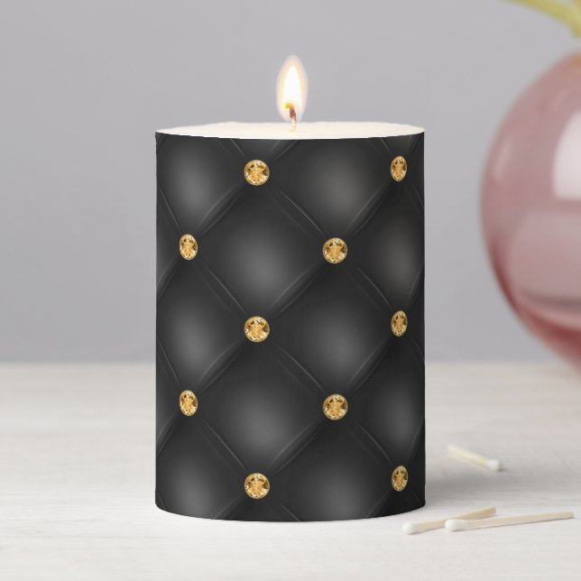 Black Gold Diamonds Tufted Pillar Candle (In Situ)