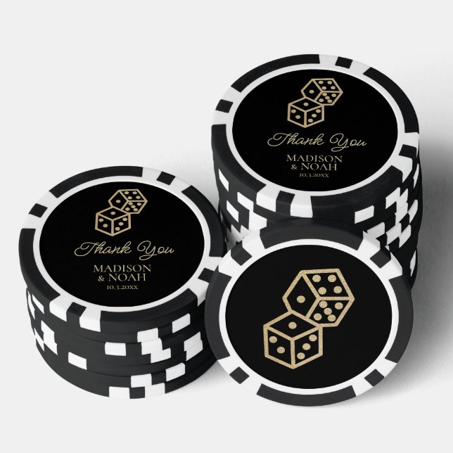 Black & Gold Dice Casino Wedding Favor Poker Chips (Stack)